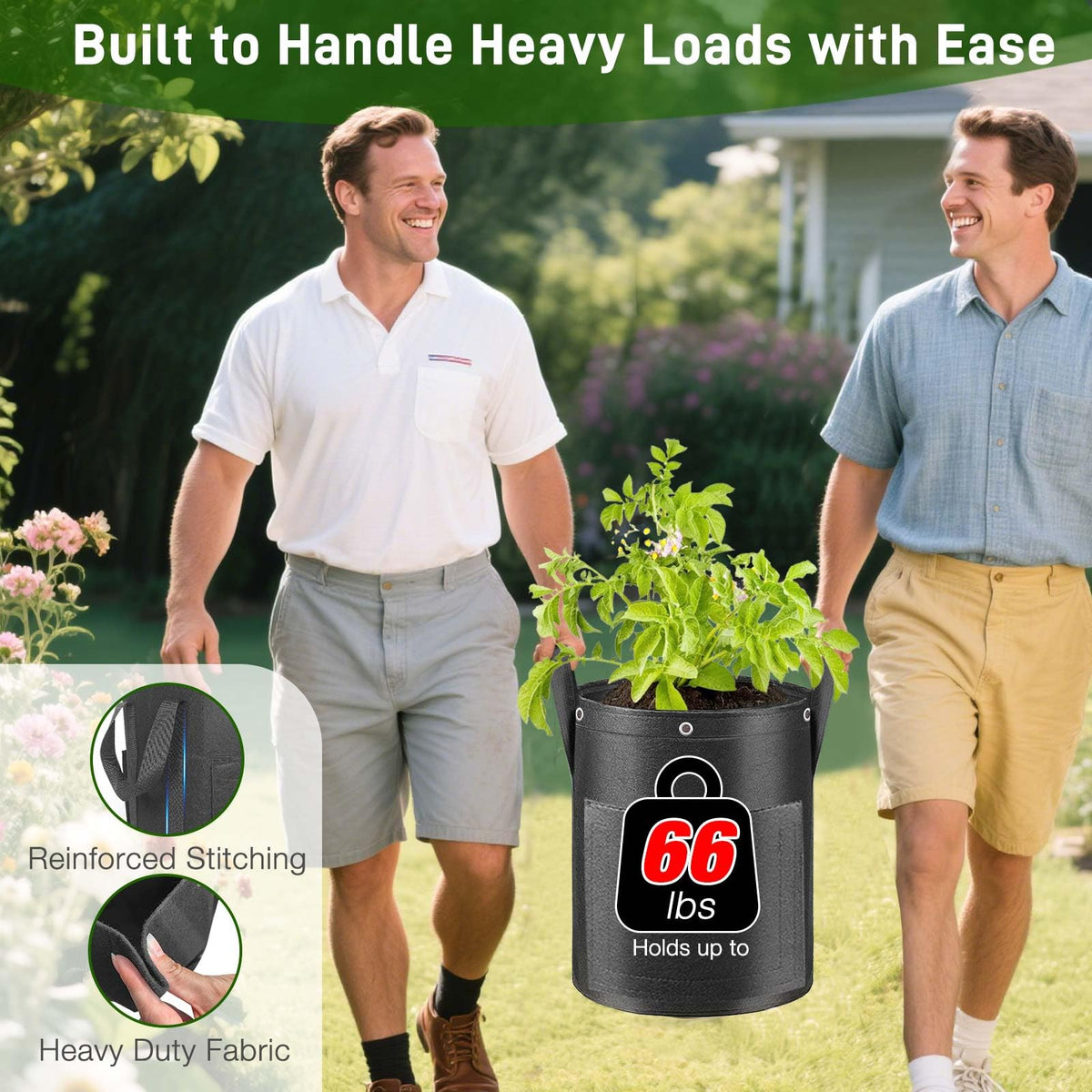 Gsonia 15 gallon grow bags with dual harvest window for clean picking.