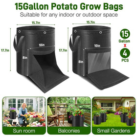 Gsonia 15-gallon bags suited for greenhouse, deck, or balcony gardening.