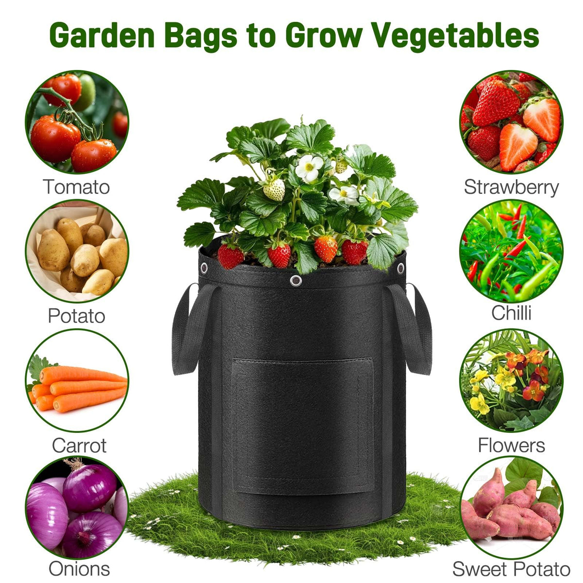 Gsonia multi-use grow bags for greenhouse, deck, or balcony.