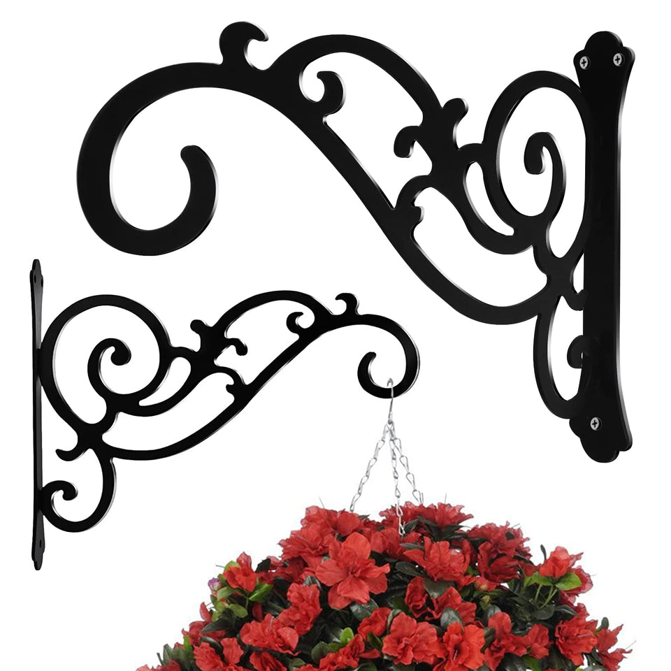 GSY 12-inch hanging bracket in black iron for indoor or outdoor decor.