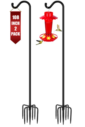 Gtongoko 108-inch shepherds hook with seven-prong base for sturdy bird feeder support.