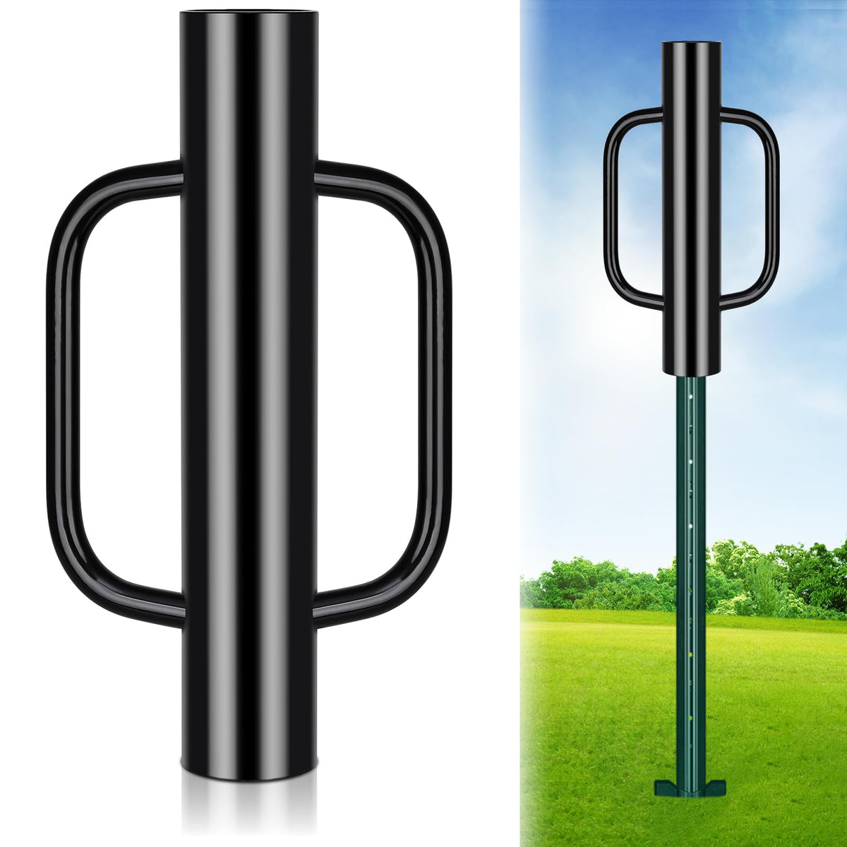 Gtongoko 12lb T-post driver with handles for easy positioning while driving posts.