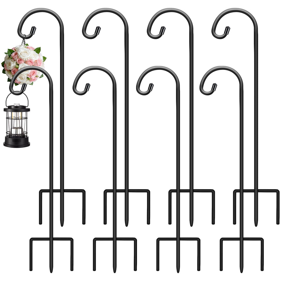 Gtongoko 24-inch shepherds hook base provides sturdy outdoor support for plants and lanterns.