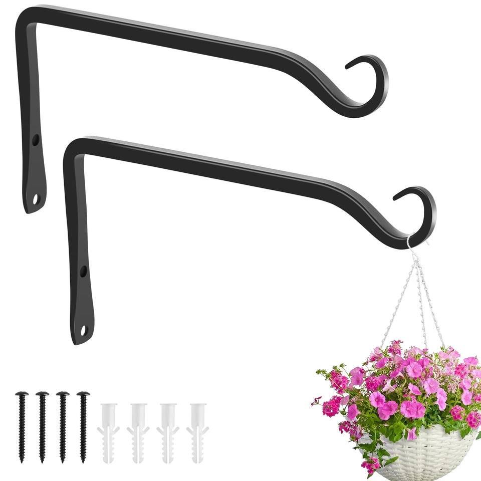 Gtongoko 2-pack 8-inch plant hanger wall hook with rustic black finish for outdoor decor