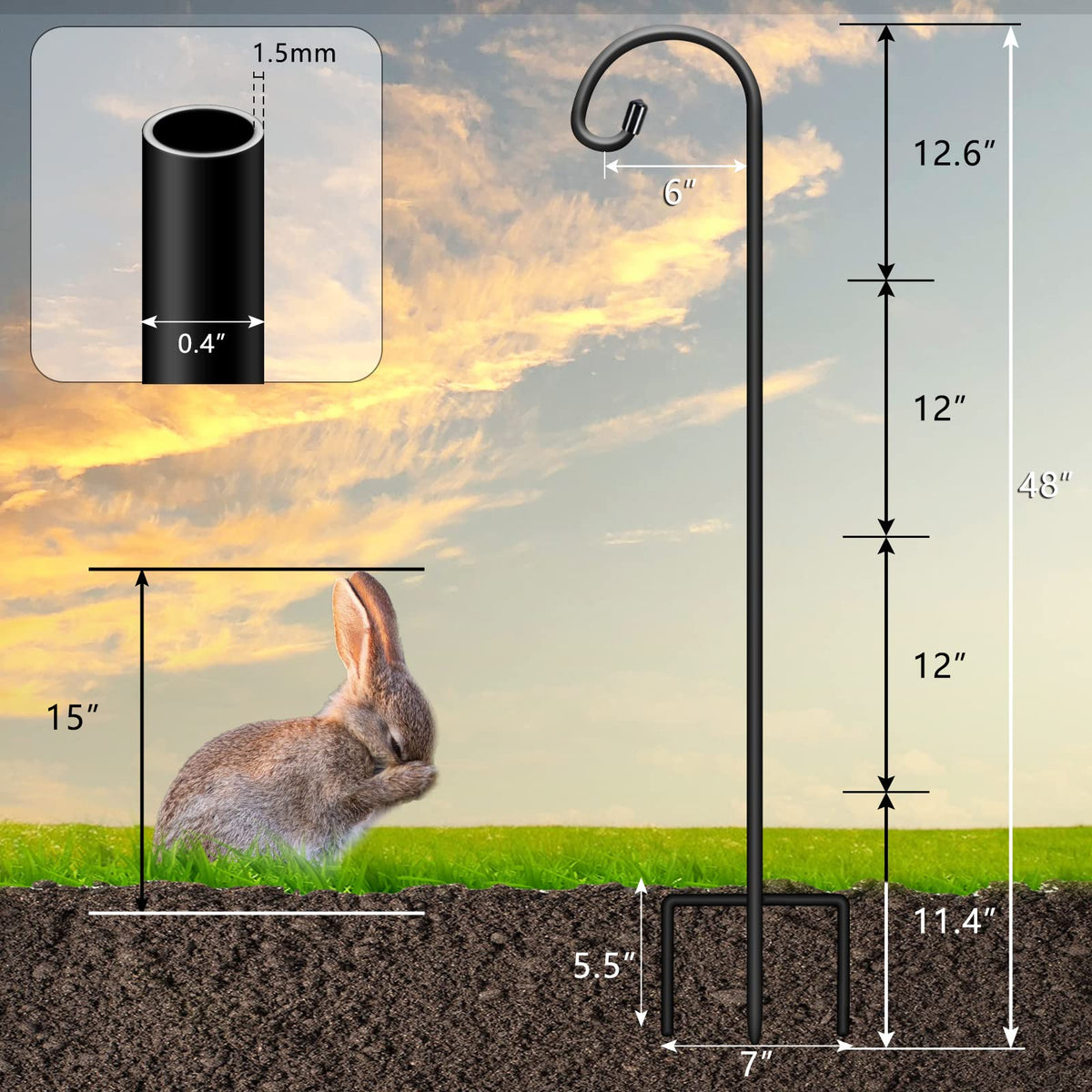 Gtongoko 3-prong base shepherds hook provides stable support for bird feeders.