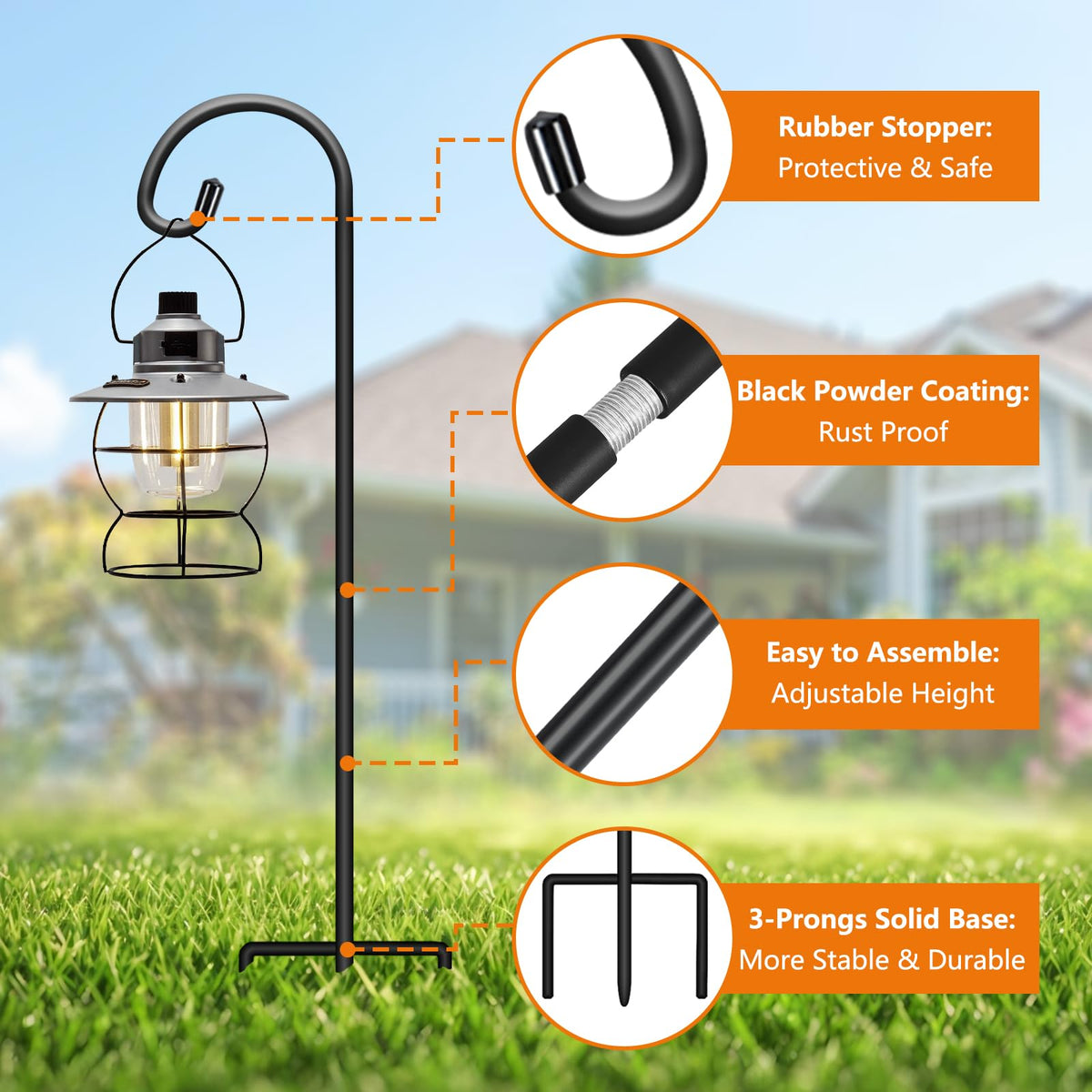 Gtongoko shepherds hook three-prong base increases stability on windy days.