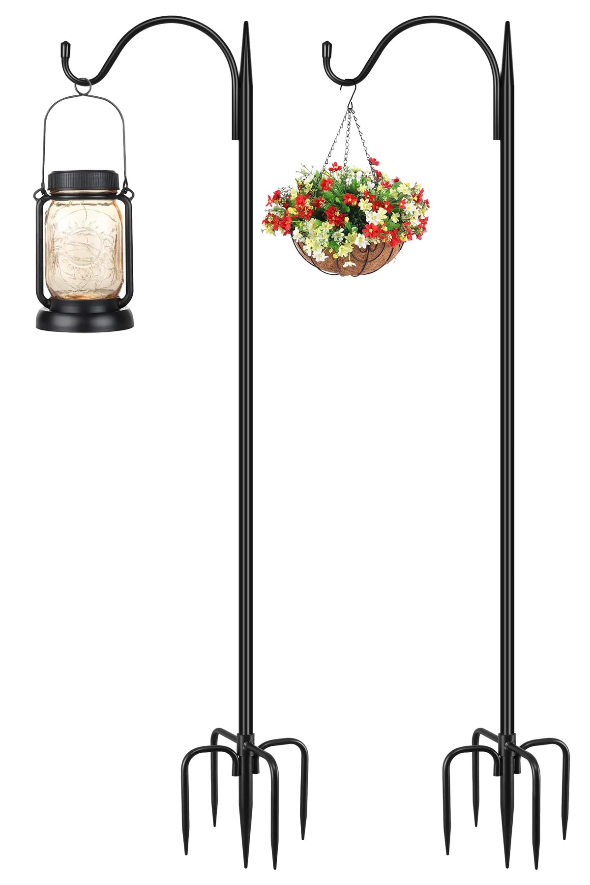 Gtongoko 47-inch small shepherds hook with 5-prong base for stable outdoor lanterns and bird feeders