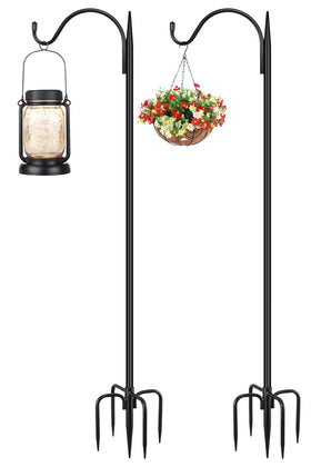 Gtongoko 47-inch small shepherds hook with 5-prong base for stable outdoor lanterns and bird feeders