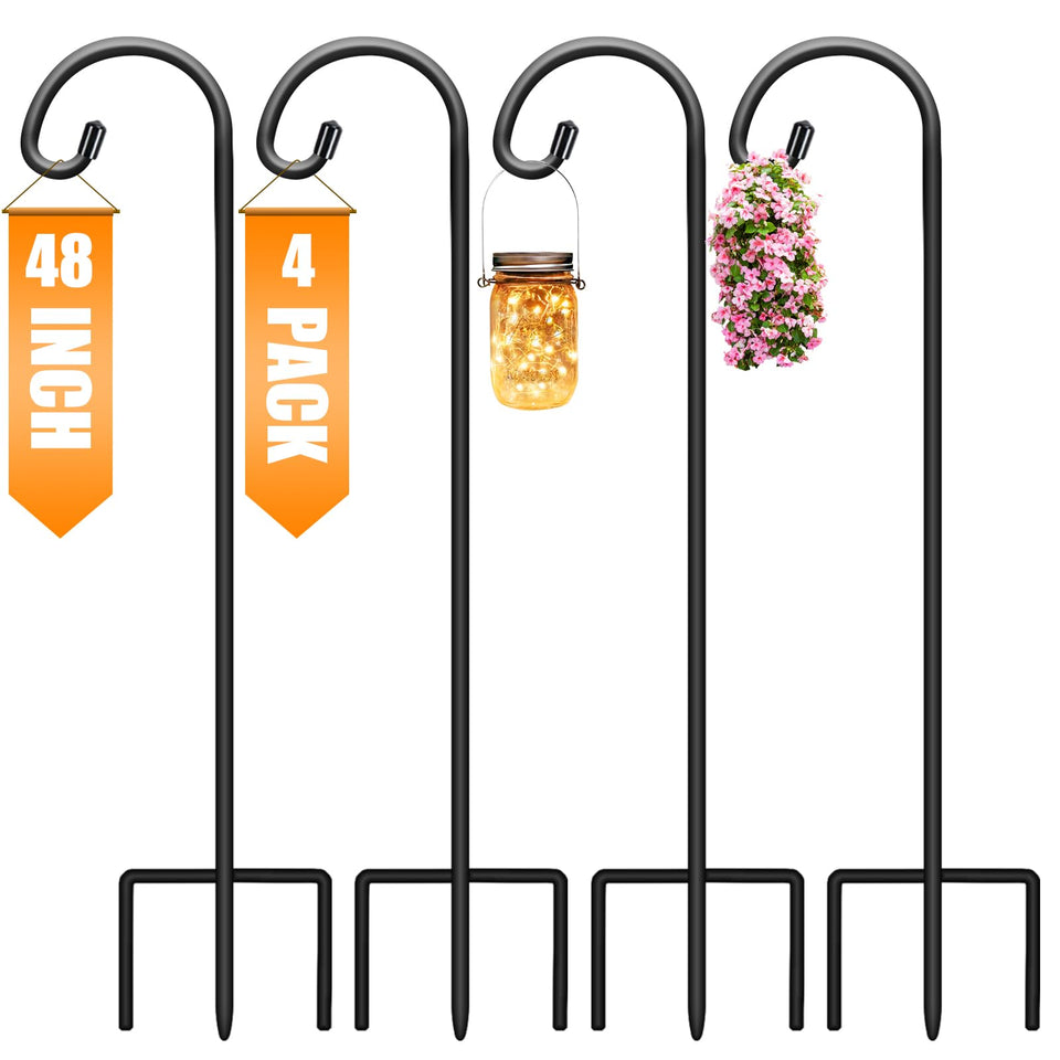 Gtongoko 48-inch outdoor shepherds hook set of four for versatile garden display.