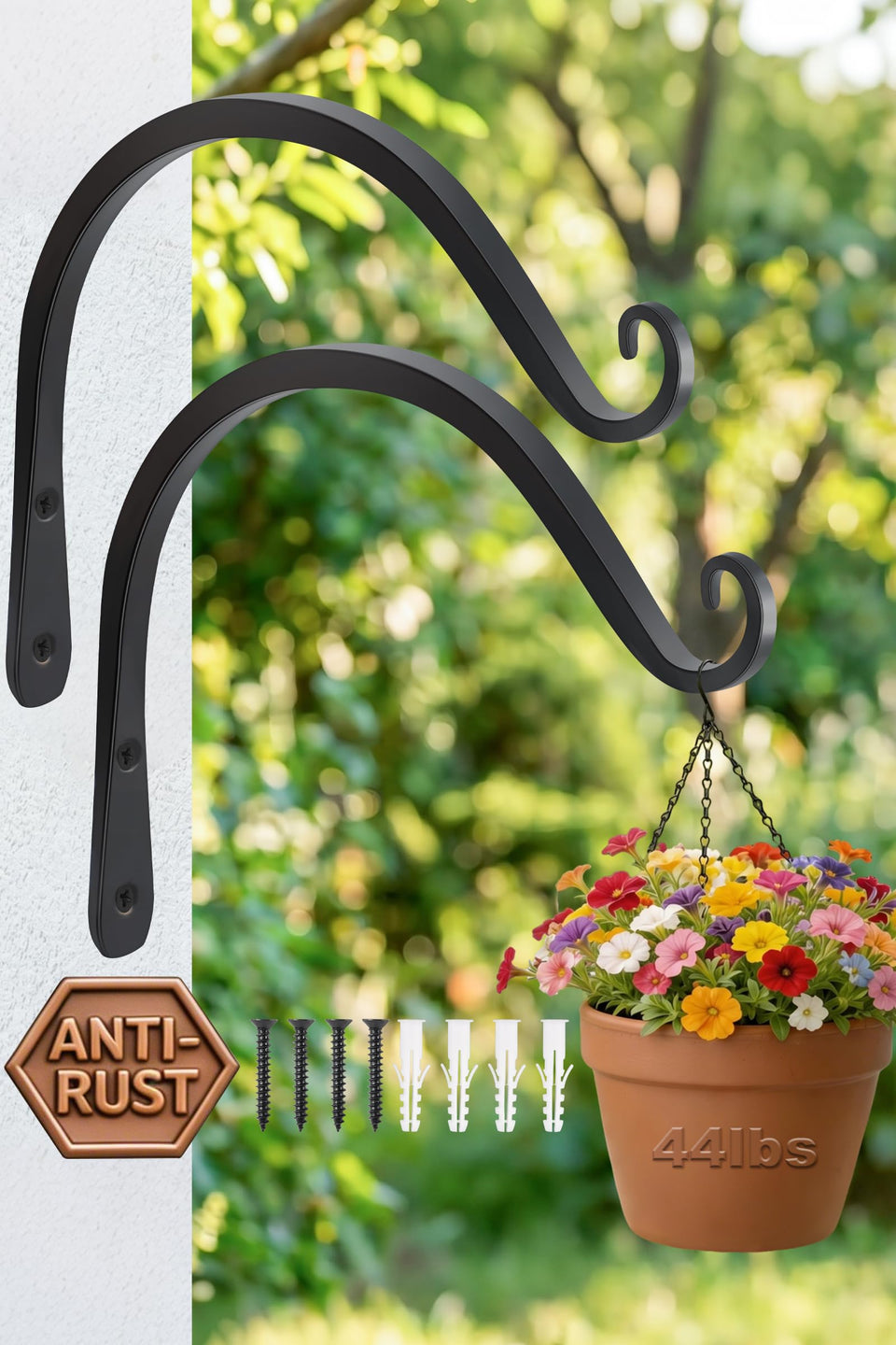 Gtongoko 8-inch plant hanger mounted on wall with sturdy black finish