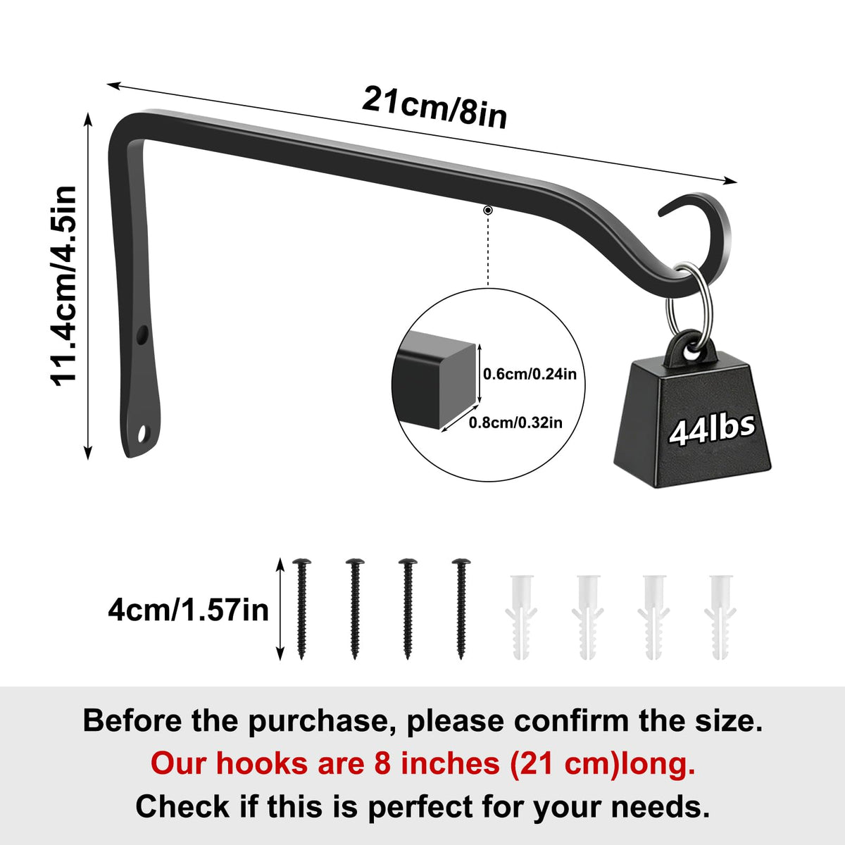 Gtongoko 8-inch metal bird feeder hook in durable black finish