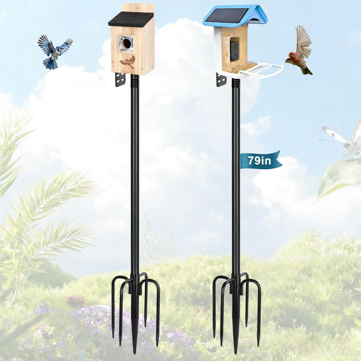Gtongoko 79-inch bird feeder pole with 5-prong base for stable outdoor mounting.