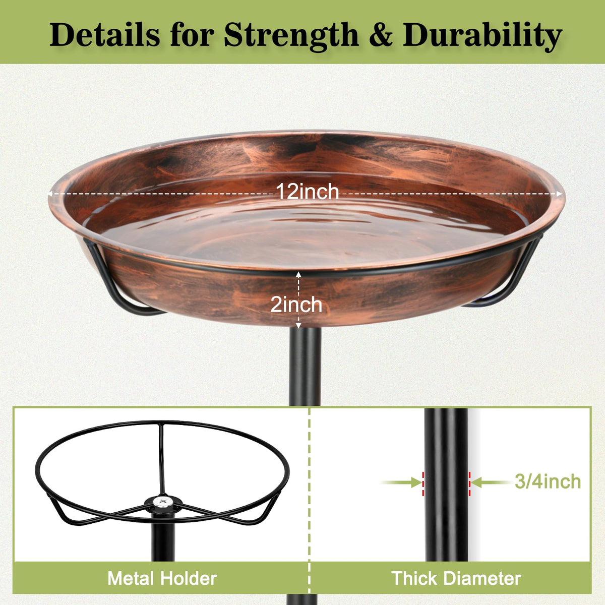 Gtongoko birdbath-bowl removable for easy refilling and cleaning