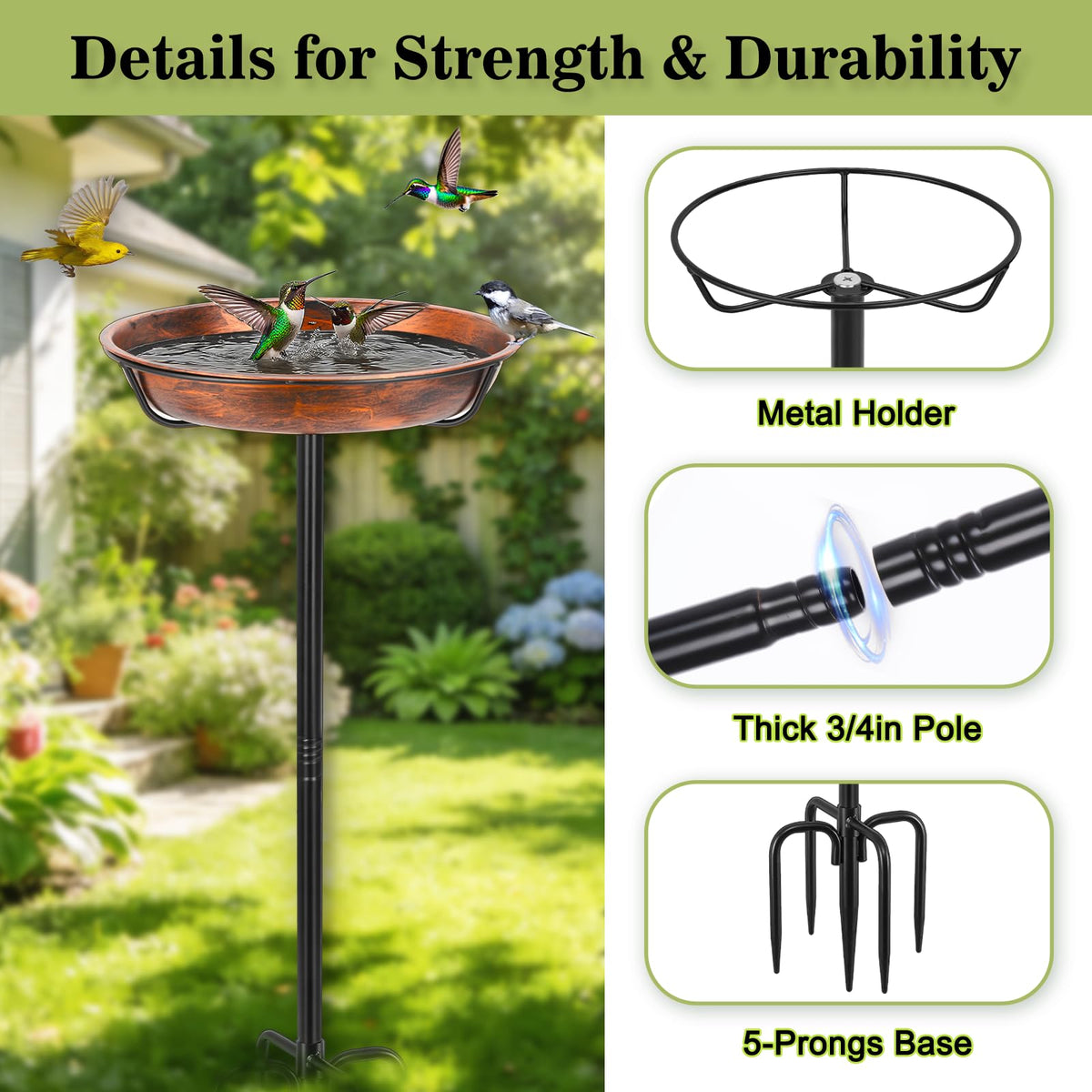 Gtongoko metal birdbath-rustproof coating preserves color in all seasons