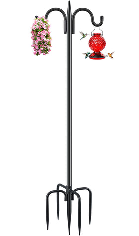 Gtongoko 108-inch double shepherds hook lifting a bird feeder for easy backyard viewing