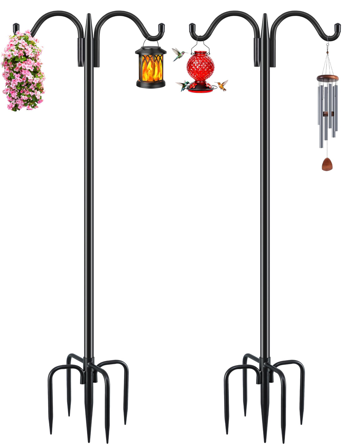 Gtongoko double shepherds hook for bird feeder, 63-inch height, keeps feeders high and stable.