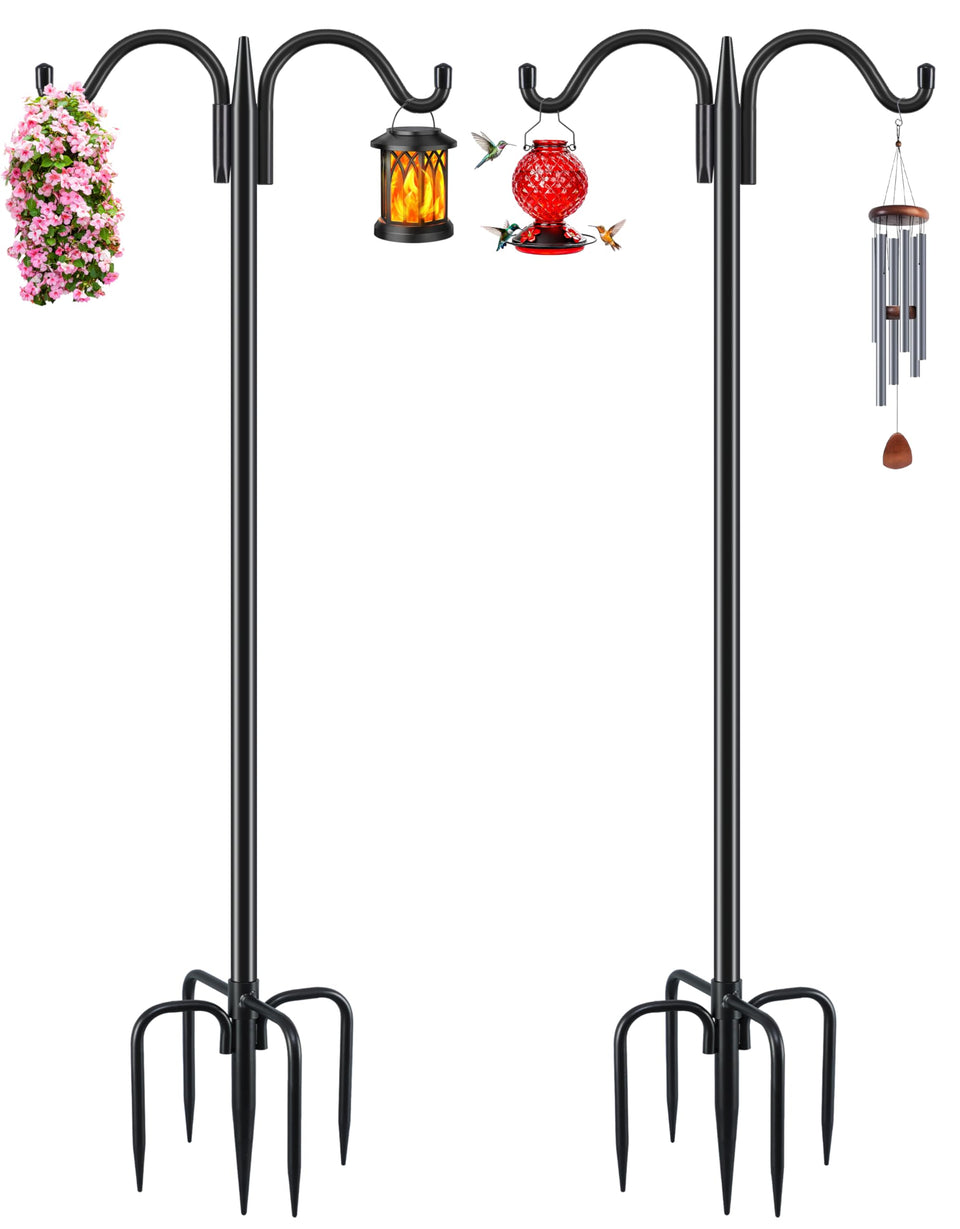 Gtongoko double shepherds hook for bird feeder, 63-inch height, keeps feeders high and stable.