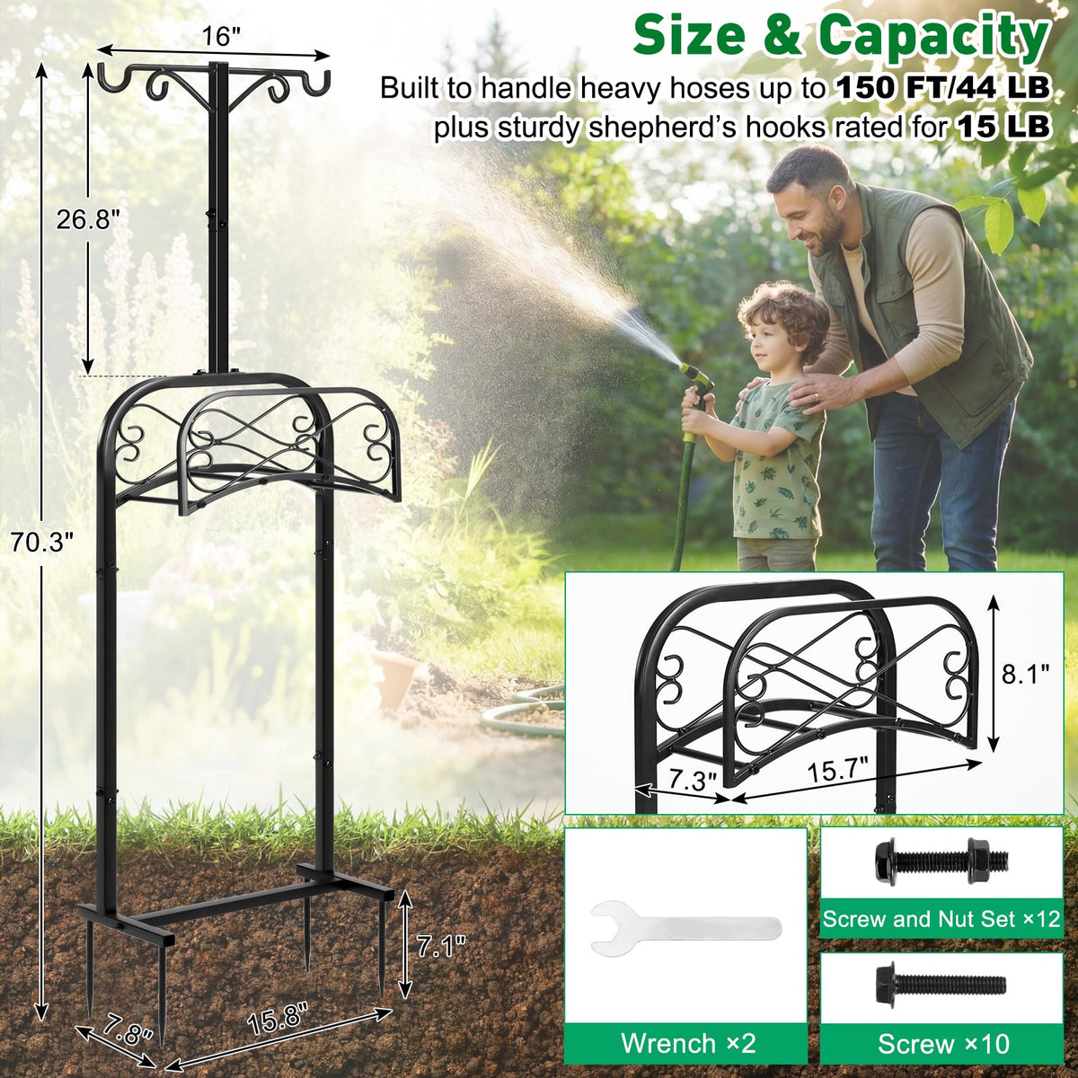Gtongoko 4-prong base holds hoses upright and organized.