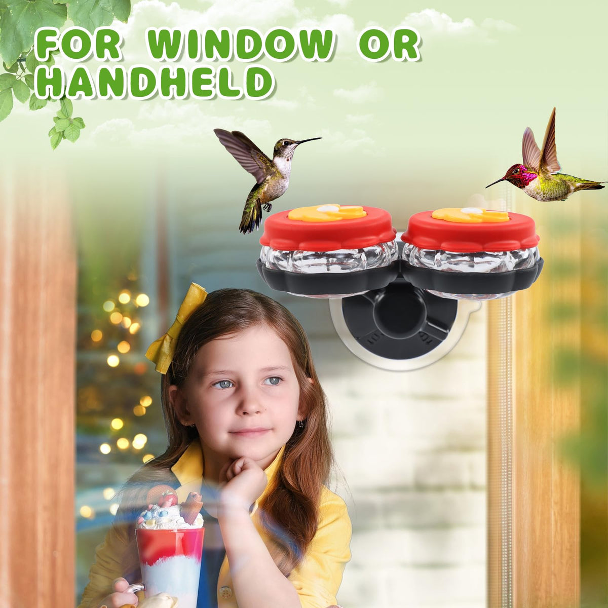 Gtongoko outdoor window display with two feeders