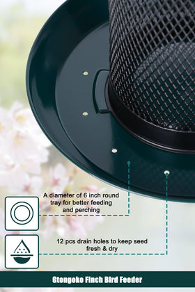 Gtongoko Mesh Tube Feeder with 6-inch perch tray for clinging birds.