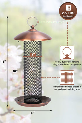 Gtongoko outdoor metal bird feeder emphasizing squirrel-proof design for seed protection.