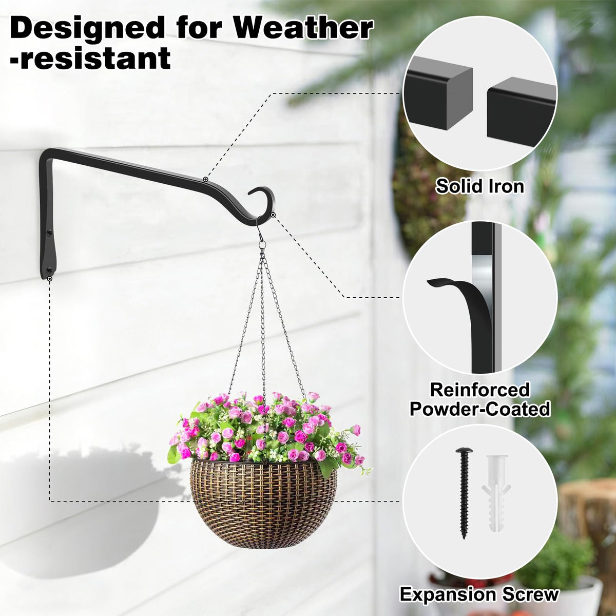 Gtongoko plant hanger on garden wall with hanging baskets, secure and elegant