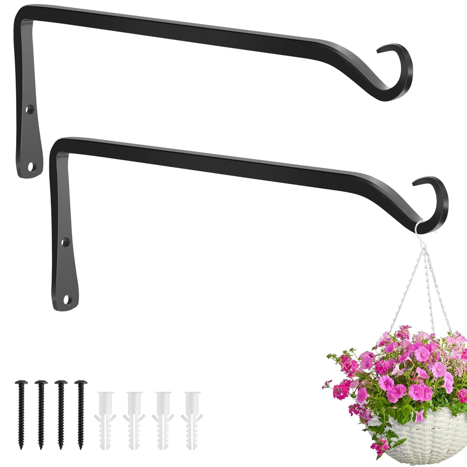 Gtongoko 12-inch metal plant hanger wall hook secures outdoor planters.