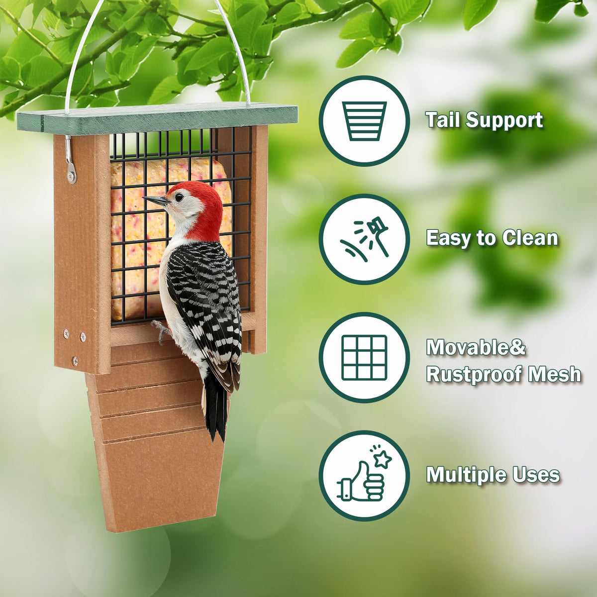 Gtongoko powder-coated metal mesh provides a secure feeding surface.