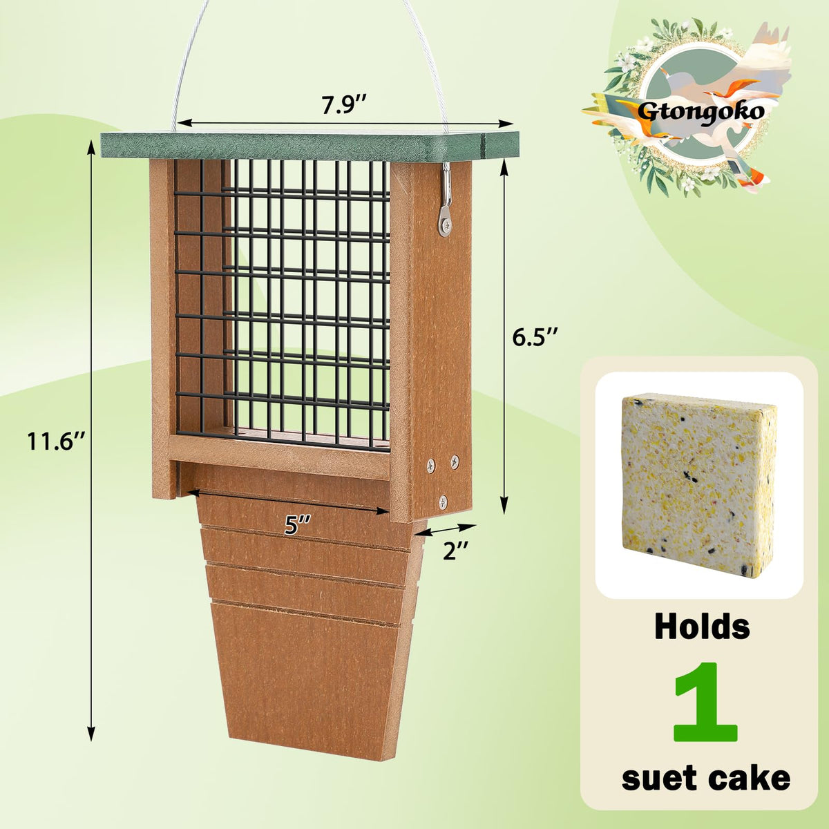 Gtongoko recycled plastic suet feeder is durable and easy to clean.