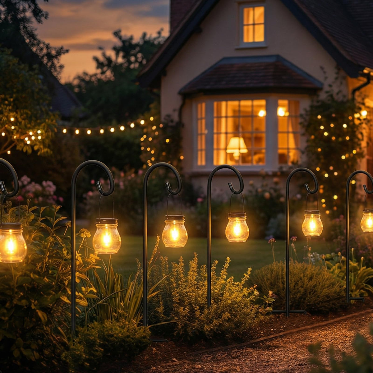 Gtongoko shepherds hook ideal for lanterns and solar lights in outdoor spaces.