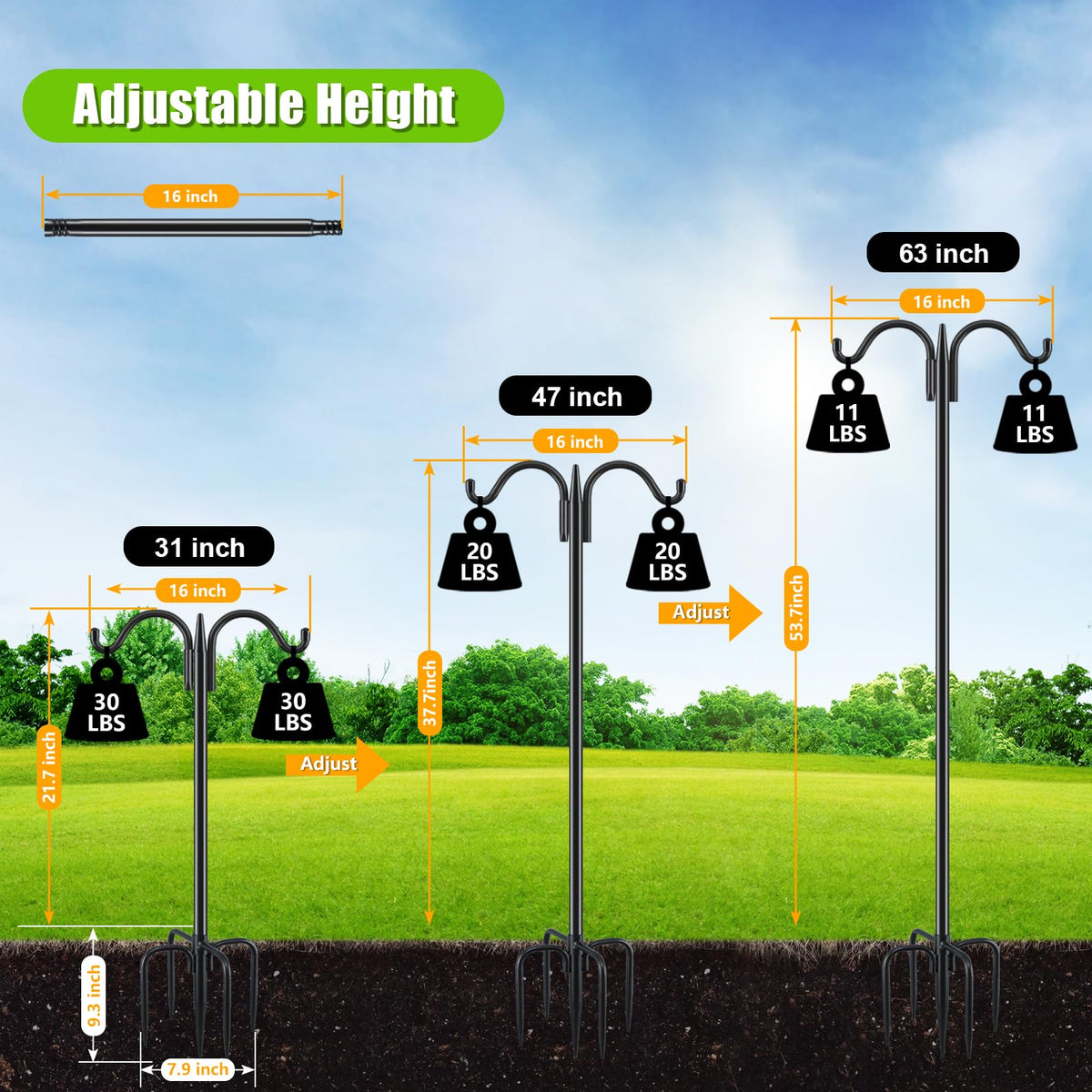 Gtongoko two-pack shepherds hook, 63-inch tall, easy installation in lawn or garden.