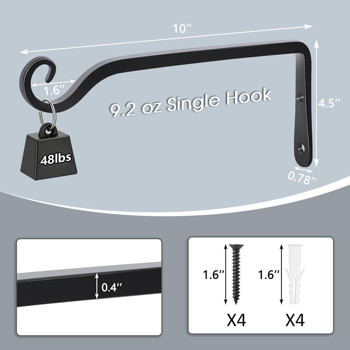 Gtongoko wall-mount plant hook in black for indoor or outdoor use.