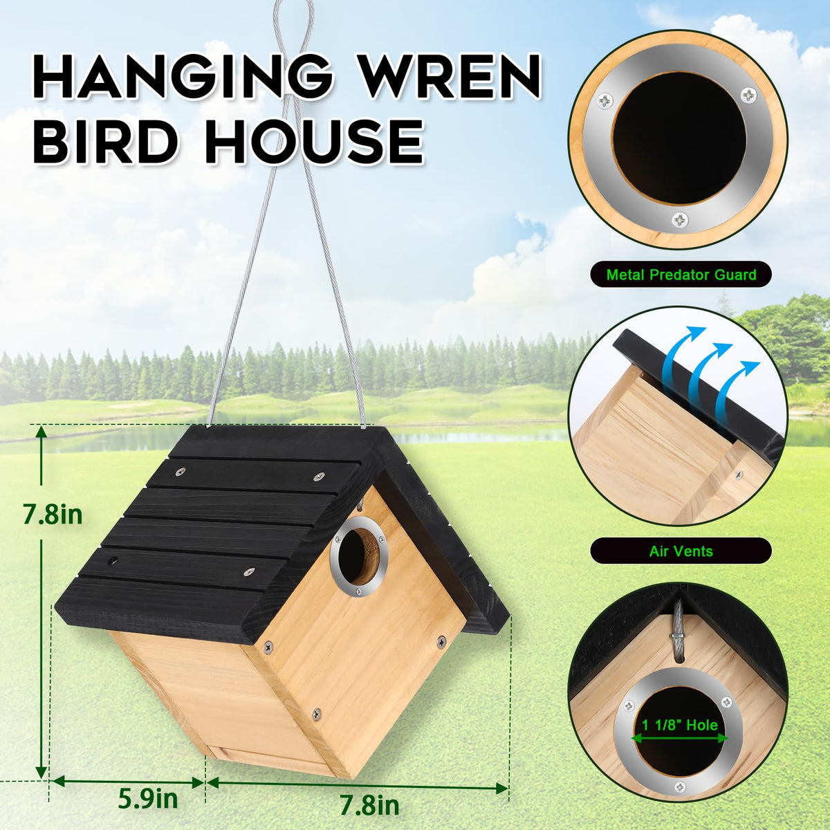 Gtongoko wren house entrance hole 1-1/8 helps wrens access nesting site
