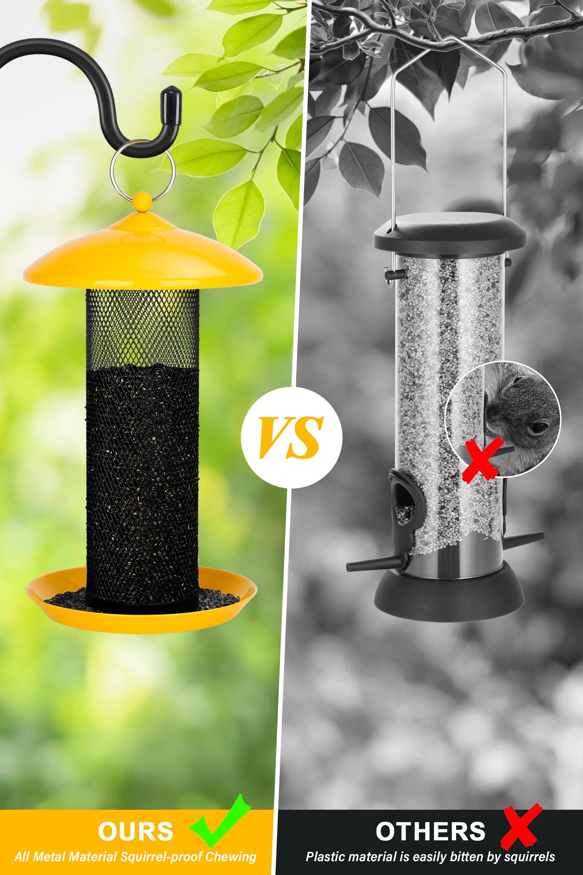 Gtongoko yellow feeder adds bright garden color while feeding backyard birds.