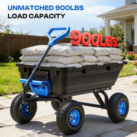 GTTYD Autodaya wheelbarrow cart side view shows 4-wheel steel frame durability.