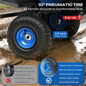 GTTYD Autodaya 900LB steel cart with 10-inch pneumatic tires on uneven ground.