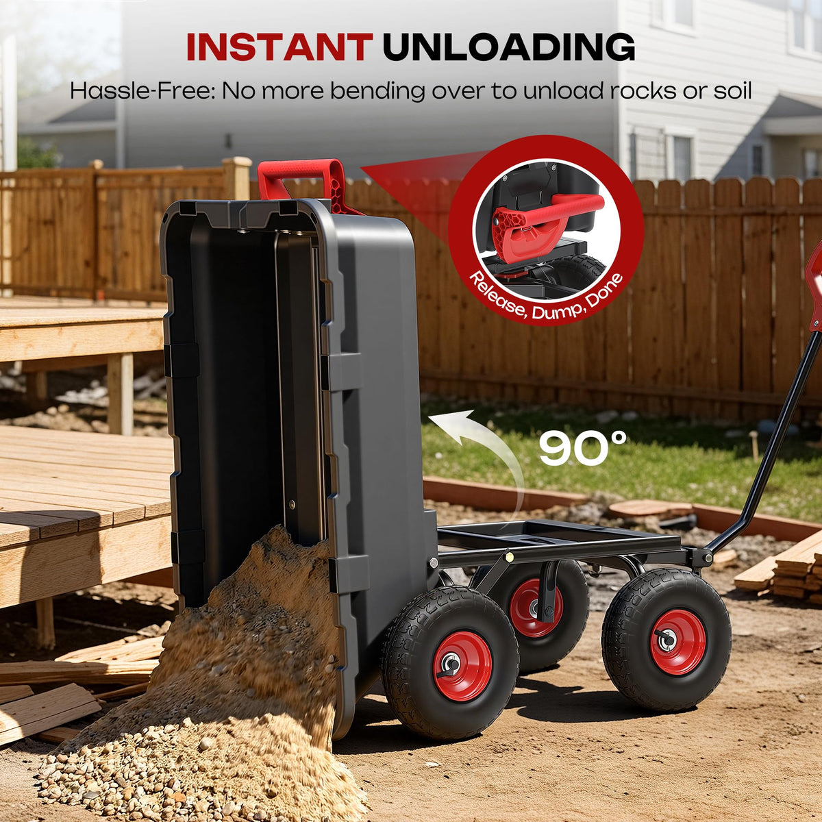 Autodaya quick-release dumping feature for easy yard cleanup
