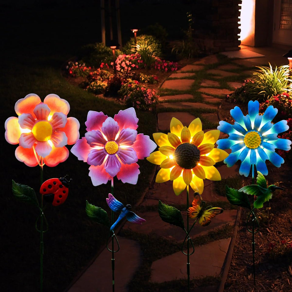 GUANFU solar garden stakes flowers pack illuminate outdoor spaces at dusk