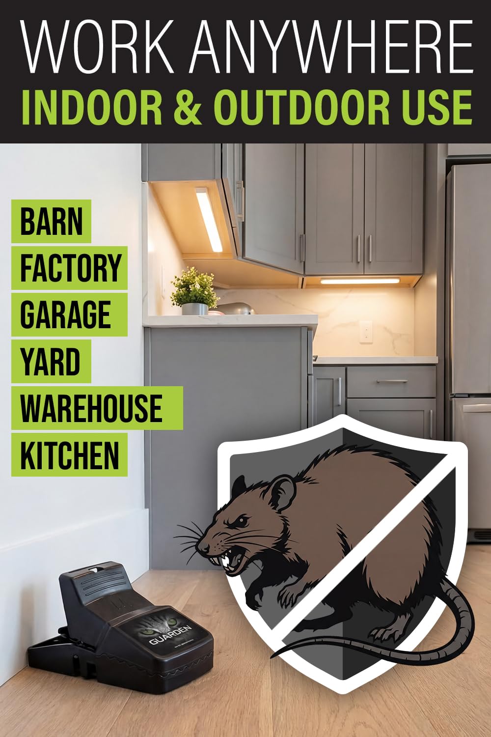 Guarden rat trap must be placed on a flat surface for reliable operation.