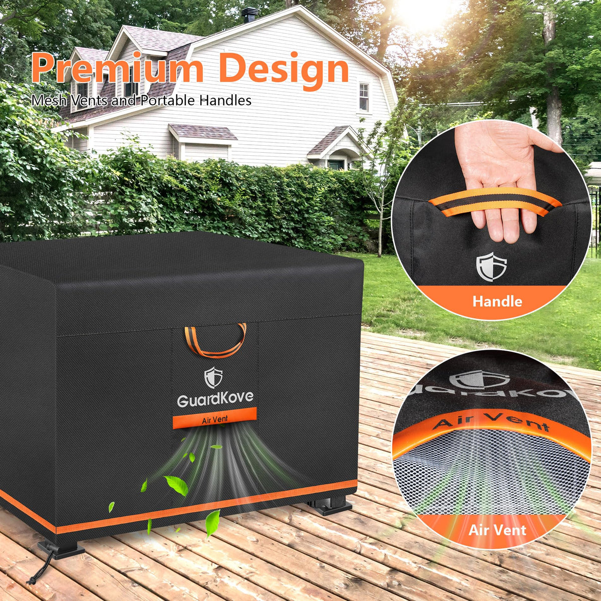Sleek black with orange trim adds patio style.