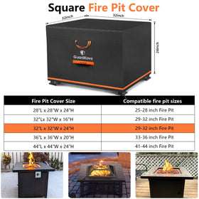 GuardKove 32in fire pit square cover side strap keeps it secure in wind.