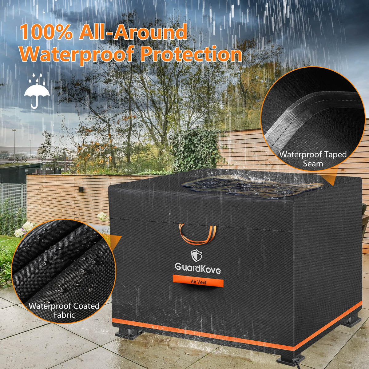 Waterproof fabric and sealed seams keep your fire pit dry.
