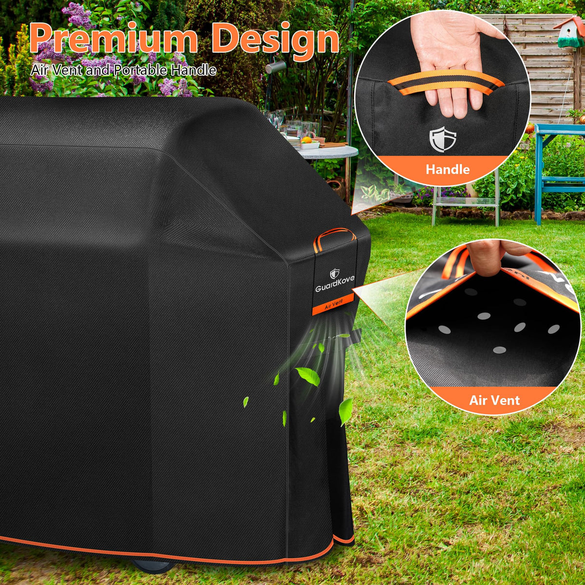 GuardKove orange-accent design adds modern style to your outdoor dining space.