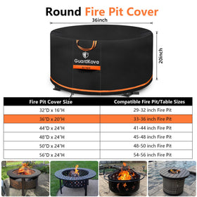 GuardKove round fire pit cover with wind strap keeps secure in gusts
