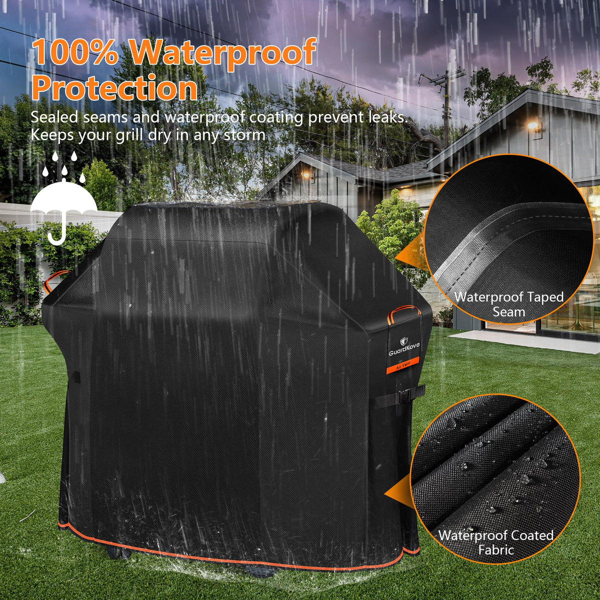 GuardKove waterproof outer layer with PVC lining shields grill