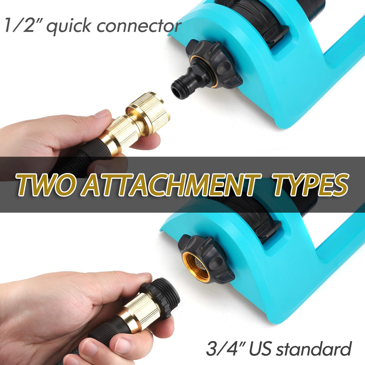 GUDWING sprinkler connects easily to standard hoses for quick setup