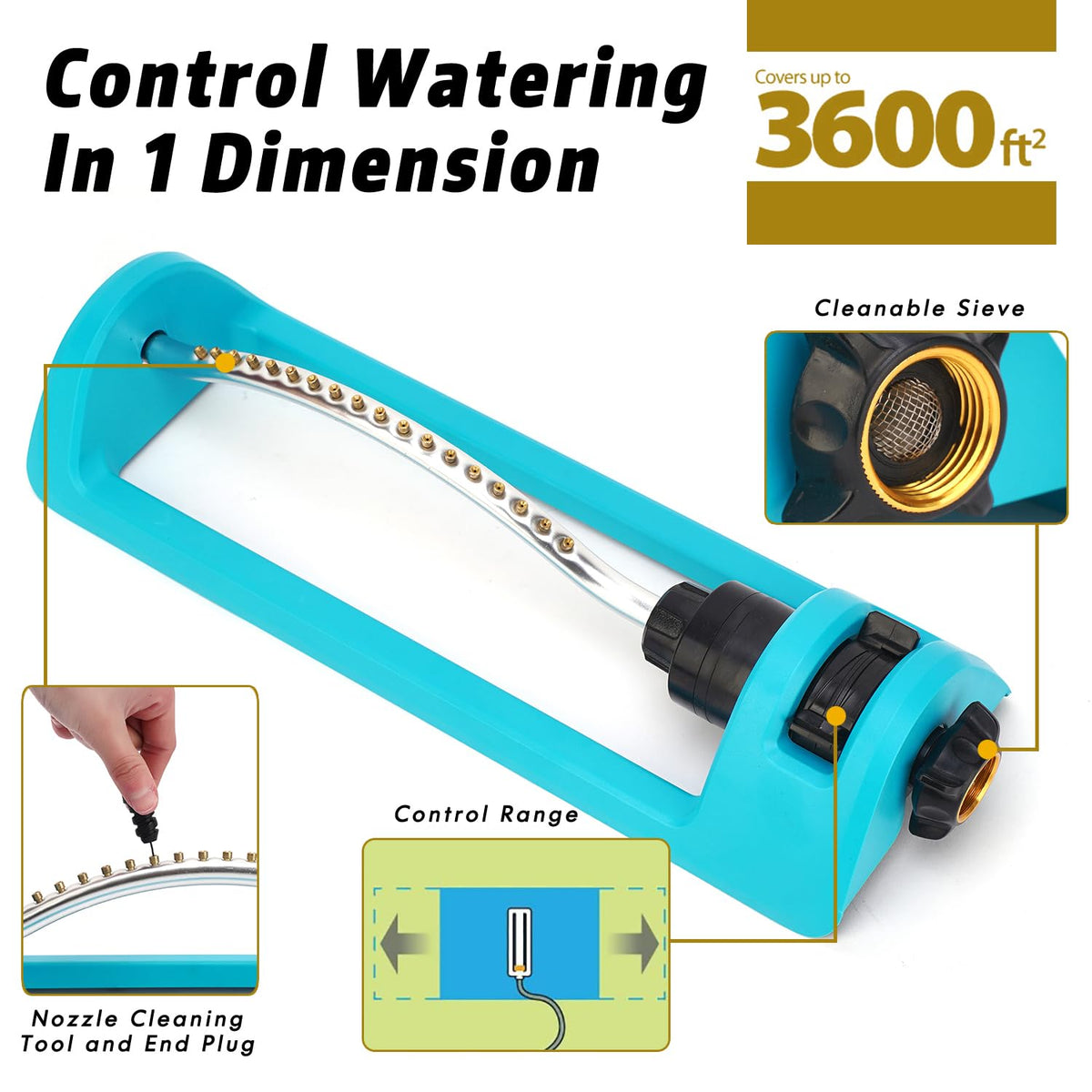 GUDWING sprinkler demonstrates adjustable water flow for wide or narrow zones