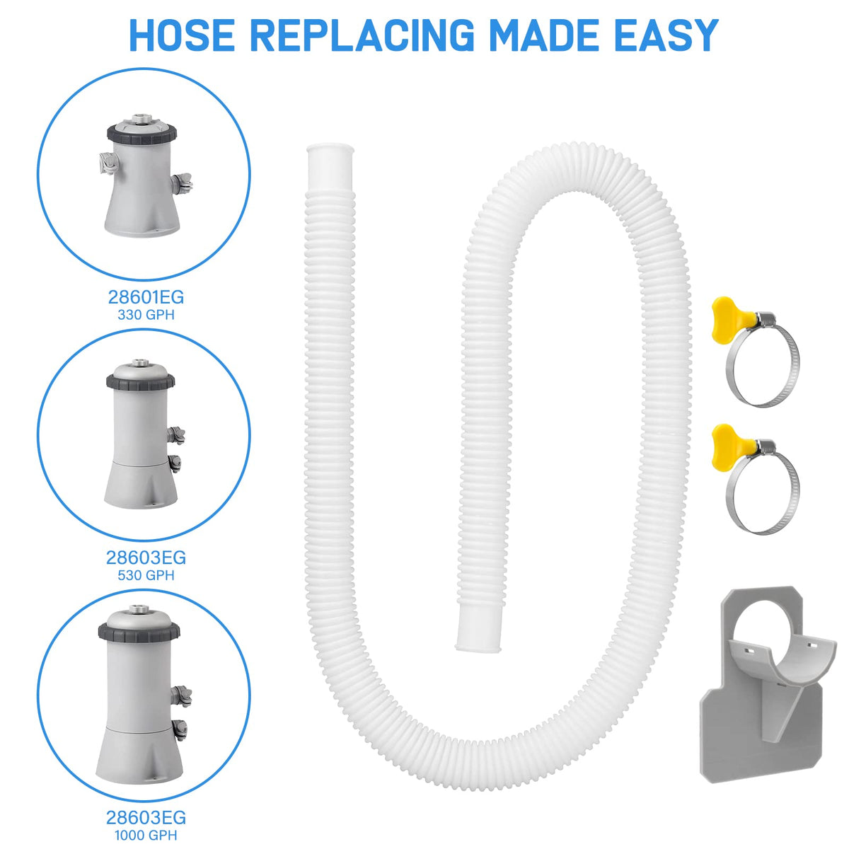 GUEQUITLEX hose kit contents with clamps, brackets and tapes