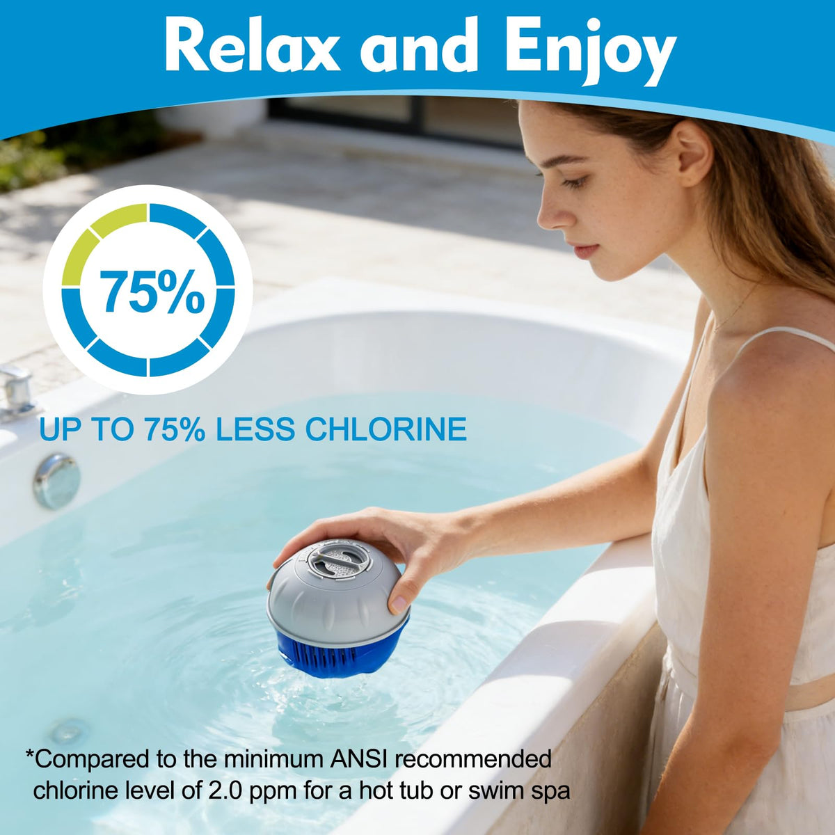 Guforio water-treatment for hot tubs supports up to 600 gallons.