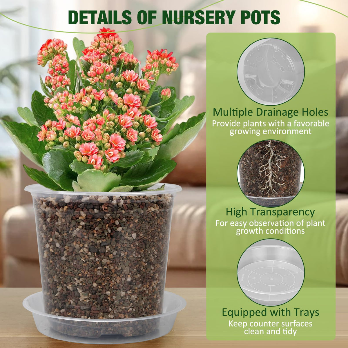 GUGEMEI clear nursery pot 8-inch for herbs and vegetables with drainage